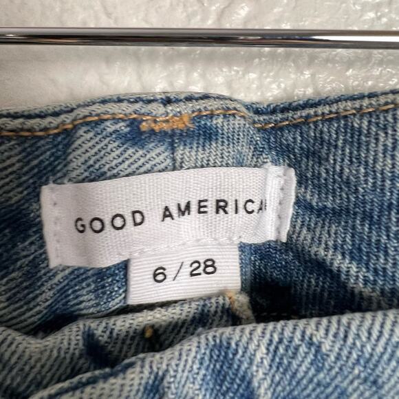 Good American Good Classic Distressed High Rise Denim Blue Jeans Size 6/28 NWT - Picture 6 of 8